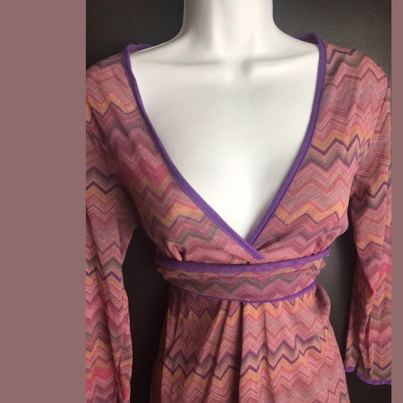 SWEET PEA Mesh Blouse Top Shirt Chevron Zig Zag Geo Pink Purple VNeck Stacy Frat - Picture 3 of 8